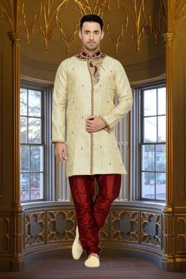 Indian Poshakh Gold Semi Indo Brocket Kurta Pajama 1
