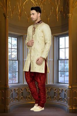 Indian Poshakh Gold Semi Indo Brocket Kurta Pajama 2