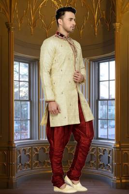 Indian Poshakh Gold Semi Indo Brocket Kurta Pajama 3