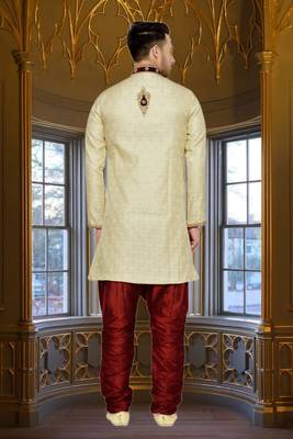 Indian Poshakh Gold Semi Indo Brocket Kurta Pajama 4