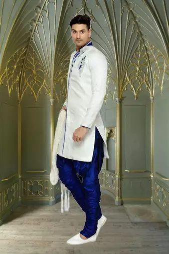 Off White Semi Indo Brocket Sherwani