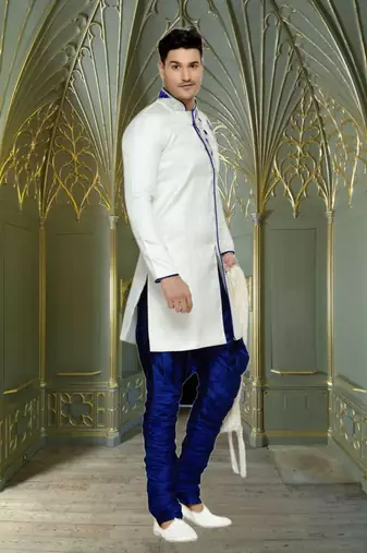 Off White Semi Indo Brocket Sherwani