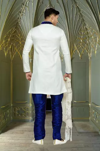 Off White Semi Indo Brocket Sherwani