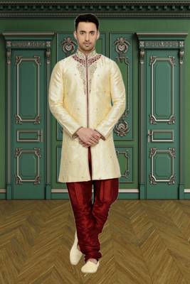 Indian Poshakh Gold Semi Indo Brocket Kurta Pajama 1
