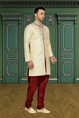 Indian Poshakh Gold Semi Indo Brocket Kurta Pajama 2