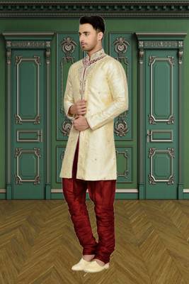 Indian Poshakh Gold Semi Indo Brocket Kurta Pajama 3