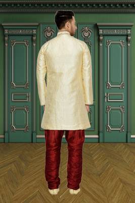 Indian Poshakh Gold Semi Indo Brocket Kurta Pajama 4
