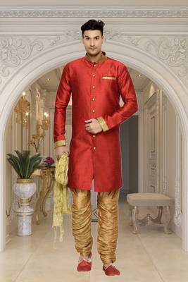 Indian Poshakh Maroon Semi Indo Brocket Kurta Pajama 1
