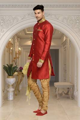 Indian Poshakh Maroon Semi Indo Brocket Kurta Pajama 2