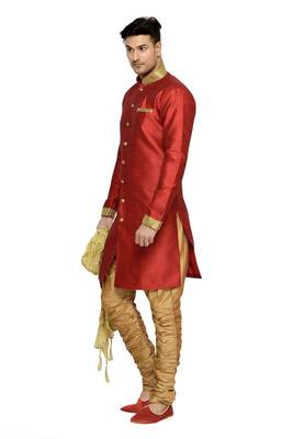 Indian Poshakh Maroon Semi Indo Brocket Kurta Pajama 3