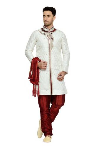 Indian Poshakh Off White Semi Indo Brocket Kurta Pajama