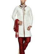 Indian Poshakh Off White Semi Indo Brocket Kurta Pajama