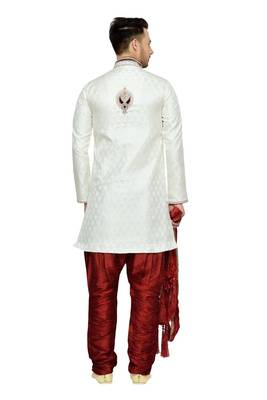 Indian Poshakh Off White Semi Indo Brocket Kurta Pajama 2