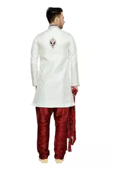 Indian Poshakh Off White Semi Indo Brocket Kurta Pajama