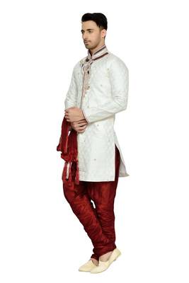 Indian Poshakh Off White Semi Indo Brocket Kurta Pajama 3