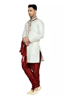 Indian Poshakh Off White Semi Indo Brocket Kurta Pajama