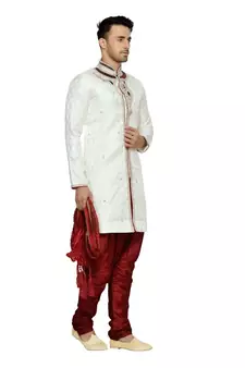 Indian Poshakh Off White Semi Indo Brocket Kurta Pajama