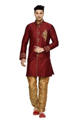 Maroon Semi Indo Brocket Kurta Pajama 1