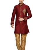 Maroon Semi Indo Brocket Kurta Pajama