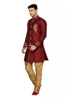 Maroon Semi Indo Brocket Kurta Pajama