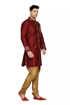 Maroon Semi Indo Brocket Kurta Pajama