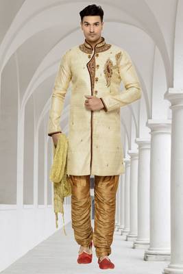 Gold Semi Indo Brocket Kurta Pajama 1