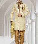 Gold Semi Indo Brocket Kurta Pajama