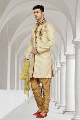 Gold Semi Indo Brocket Kurta Pajama 2