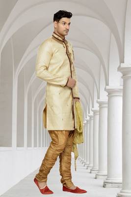 Gold Semi Indo Brocket Kurta Pajama 3