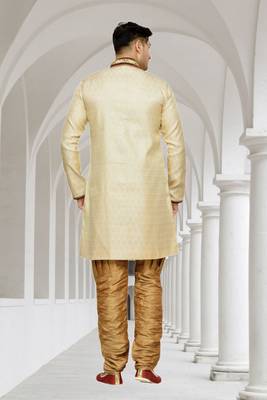Gold Semi Indo Brocket Kurta Pajama 4