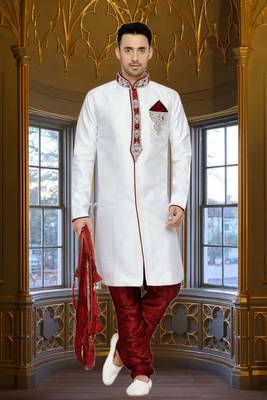 Indian Poshakh Off White Semi Indo Brocket Kurta Pajama 1