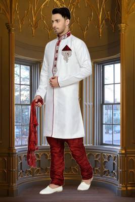 Indian Poshakh Off White Semi Indo Brocket Kurta Pajama 2