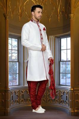 Indian Poshakh Off White Semi Indo Brocket Kurta Pajama 3