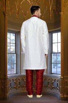 Indian Poshakh Off White Semi Indo Brocket Kurta Pajama 4