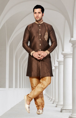 Coffee Semi Indo Ghiccha Silk Kurta Pajama 1