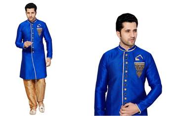 Royal Blue Semi Indo Ghiccha Silk Kurta Pajama 1