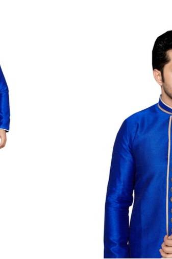 Indian Poshakh Royal Blue Semi Indo Ghiccha Silk Kurta Pajama