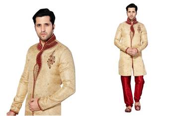Indian Poshakh Gold Semi Indo Jacquard Kurta Pajama 1