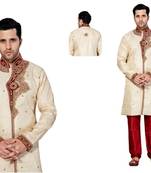 Indian Poshakh Cream Semi Indo Jacquard Kurta Pajama