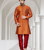 Indian Poshakh Rust Semi Indo Ghiccha Silk Kurta Pajama