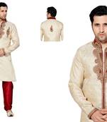 Indian Poshakh Cream Semi Indo Jacquard Kurta Pajama