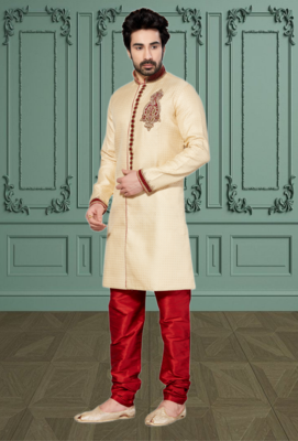 Indian Poshakh Gold Semi Indo Jacquard Kurta Pajama 1