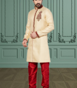 Indian Poshakh Gold Semi Indo Jacquard Kurta Pajama