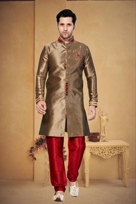 Indian Poshakh Copper Semi Indo Ghichha Silk Kurta Pajama 1
