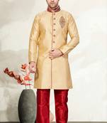 Gold Semi Indo Art Dupion Indo Western