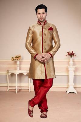 Chikoo Semi Indo Gichha Silk Kurta Pajama 1