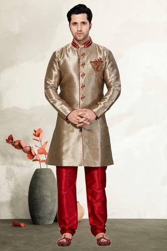 Indian Poshakh Copper Semi Indo Gichha Silk Kurta Pajama