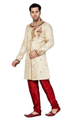 Cream Semi Indo Jacquard Kurta Pajama 1
