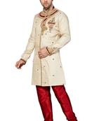 Cream Semi Indo Jacquard Kurta Pajama