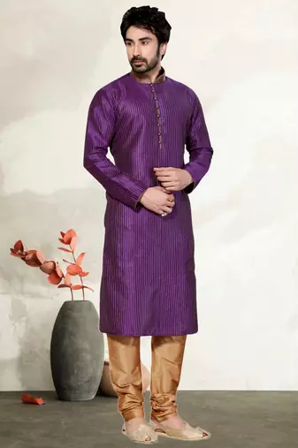Indian Poshakh Purple Mix Wine Art Dupion Kurta Pajama